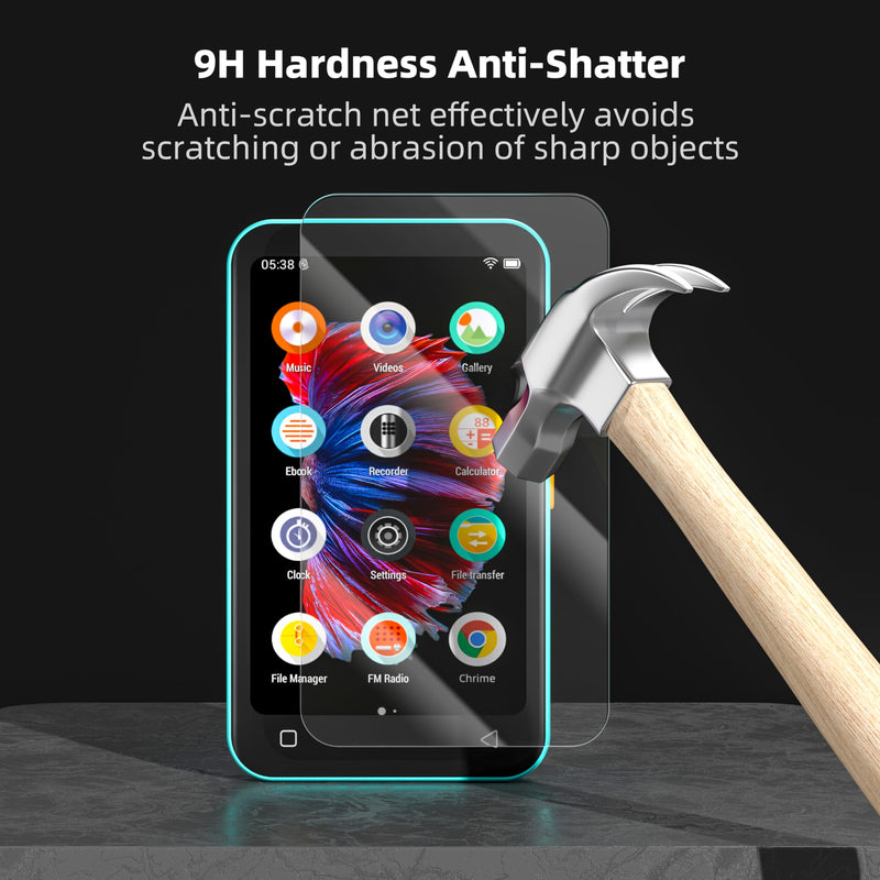 TIMMKOO 3 Pack Screen Protector Q3E and Q5 Mp3 Player, Anti-Scratch, HD Clear Tempered Glass Film with Easy Installation Frame
