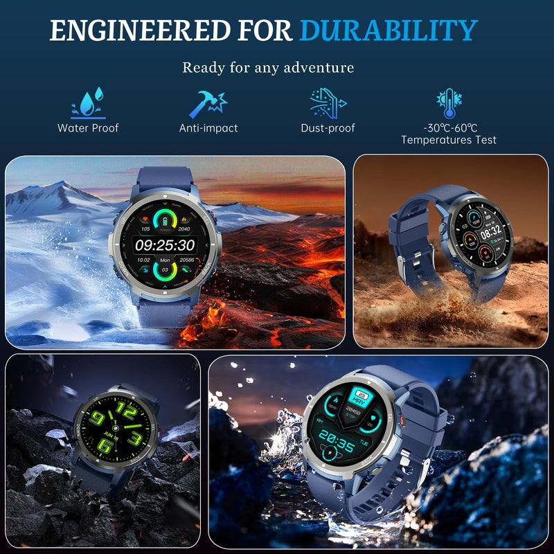 Smart Watch, 2025 Military Waterproof Fitness Sleep Tracker Watch with 110 Ports Modes, Smartwatch for Samsung Android iPhone iOS Compatible