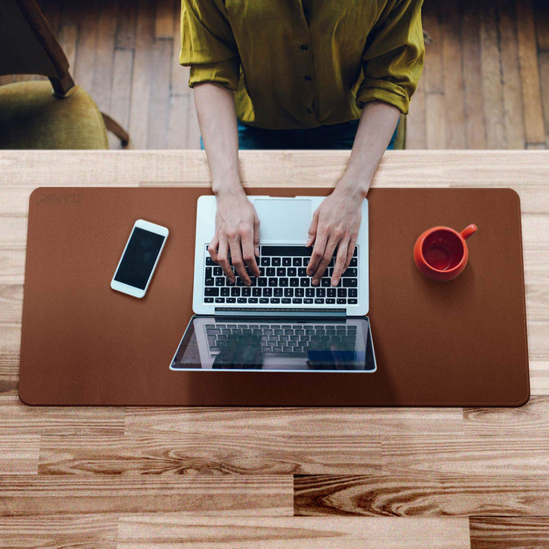 CENNBIE Extended Leather Gaming Mouse Pad/Mat, Large Office Writing Desk Computer Leather Mat Mousepad,Waterproof - 39.3"x19.6" (Brown) 39.3" x 19.6" Brown