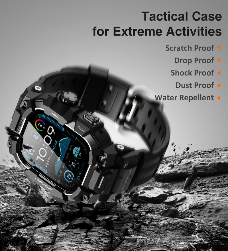 ULTIMAL Rugged Case with Band for Apple Watch 49mm,Compatible with Apple Watch Ultra 3/2/1, Military Grade Shockproof Bumper Cover for iWatch Tactical Band Men (Black, 49mm) Black