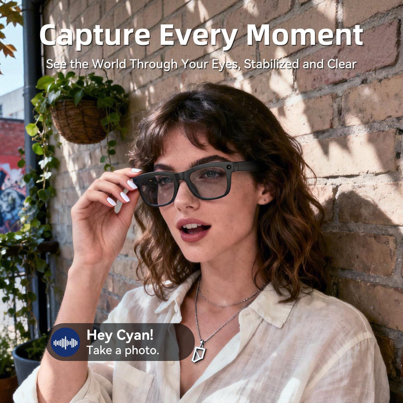 AI Smart Glasses with HD Camera, BT Call, 8MP Anti-Shake Camera Glasses with 1080P Video Recording Dual Mic, Simultaneous Interpretation/GPT Identify Objects, Photochromic Lens