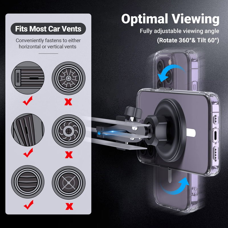 PROfezzion 2-Pack for MagSafe Mount Holder Fits Car Vent Dashboard & Office | Strong 3M Adhesive, Stable Vent Clip, Powerful Magnets Compatible with MagSafe for iPhone 17 - 12 Pro Max & All Phones Car Air Vent + Car Dash (1 + 1)