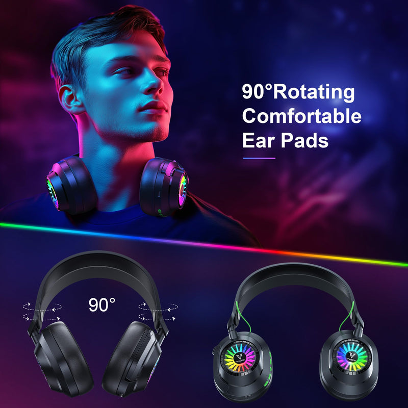 [AUSTRALIA] - Vakedy HW10 Wireless Gaming Headset for PS5, PS4, PC, Switch, Mac, 2.4GHz Wireless Gaming Headphone with Flip Noise Canceling Mic, 50H Battery, 50mm Drivers, RGB Lights (Cool Black) Cool Black 