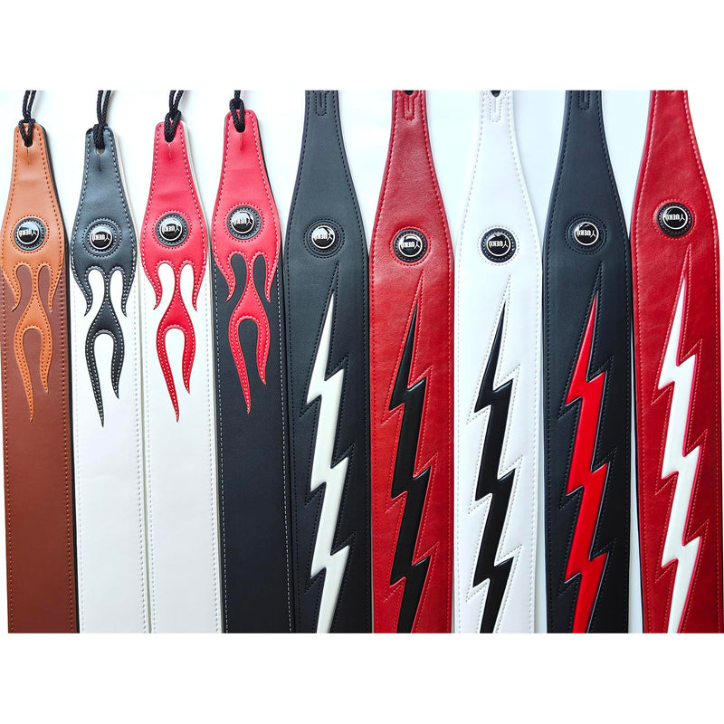 Cool Lightning Pattern/Flame Guitar Strap Strap for Electric Guitar/Bass White