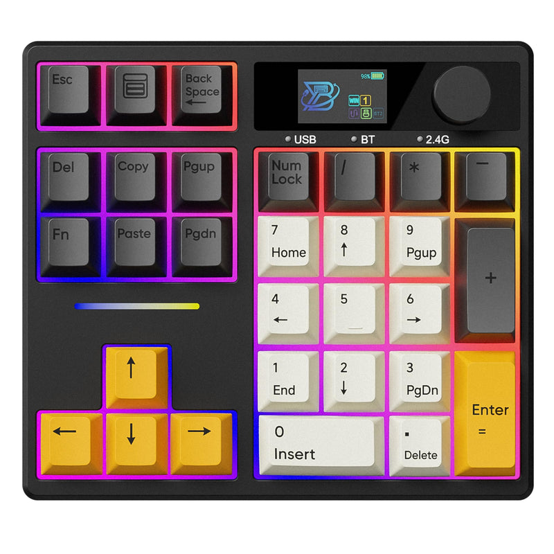 BOYI TD31Pro Mechanical Numpad,Mini Keyboard with Screen&Knob,Bluetooth5.0/2.4G/Type-C Wireless Numeric Keypad,Gasket HotSwap RGB Number Pad,PBT Keycaps Rechargeable Number keypad for PC(Black-Grey) Black-Grey