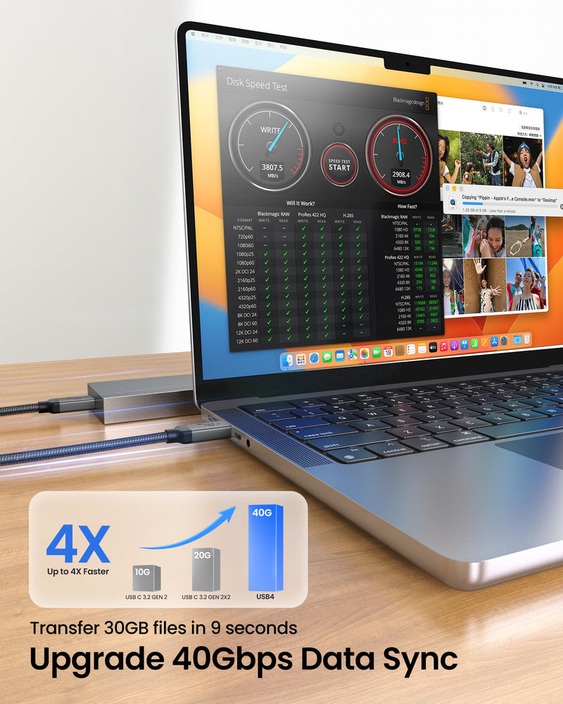 Silkland USB 4 Cable for Thunderbolt 4 Cable 6.6FT/2M, 40Gbps Data Sync, 8K Display/4K@144Hz, 240W Charging, USB C Video Cable Compatible for Thunderbolt 3, MacBook, Monitor, Docking, iPhone 16/15,SSD