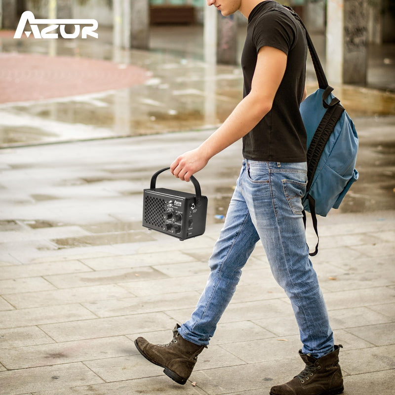AZOR Mini Electric Guitar Amplifier | 10W Rechargeable Battery | Clean & Distortion Effects, Gain Control | Headphone Output for Silent Practice | Portable for Travel & Indoor Use