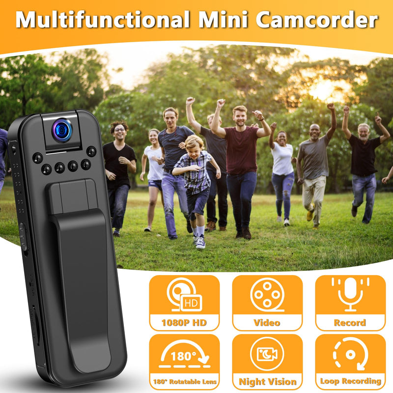 [AUSTRALIA] - Hidden Body Camera HD 1080P Mini Body Cam with Night Vision Wearable Camcorder with 180° Rotatable Lens and Sturdy Clips Small Video Recorder for Security, Indoor, Outdoor 