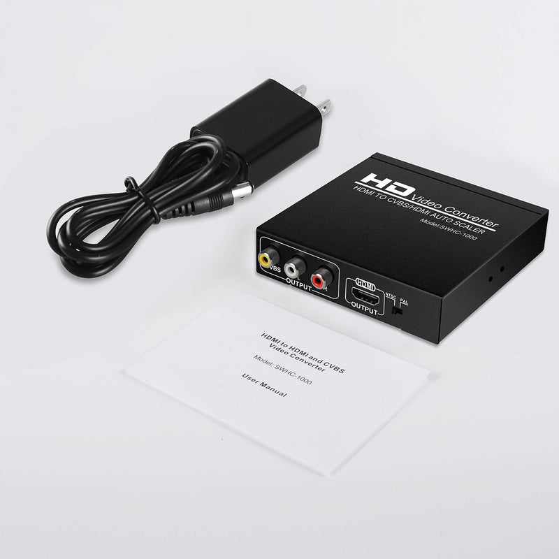 HDMI to RCA and HDMI Adapter Converter, NEWCARE HDMI to HDMI+3RCA CVBS AV Composite Video Audio Adapter/Splitter, with Power Adapter Support 1080P, PAL, NTSC, for HD TV, Older TV,Camera, Monitor, etc