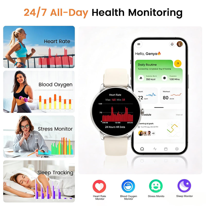 Smart Watch for Women, 1.32'' AMOLED Clear Screen, 2026 New Lightweight Women Smart Watch, Answer/Make Calls, Fitness Tracker with Heart Rate/Sleep/Step Counter, IP68 Waterproof, Gift for her, White off-white