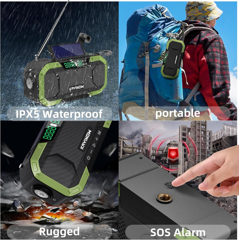 [AUSTRALIA] - Emergency Radio Waterproof Bluetooth Speaker,Portable AM FM Radio with Flashlight,Reading Lamp,Hand Crank NOAA Weather Radio with Solar Panel,5000mAh/18500mWh Cell Phone Charger,Emergency Survival Kit Green 