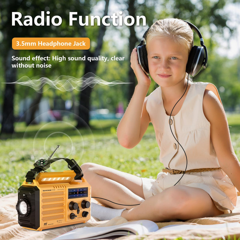 [AUSTRALIA] - 5000 Weather Radio,Solar Hand Crank 5-Way Power Emergency Radio,AM/FM/Shortwave/NOAA Alert Survival Portable Radio,Power Bank USB Charger,Camping Flashlight,Reading Lamp,Headphone Jack,SOS,Compass Yellow 