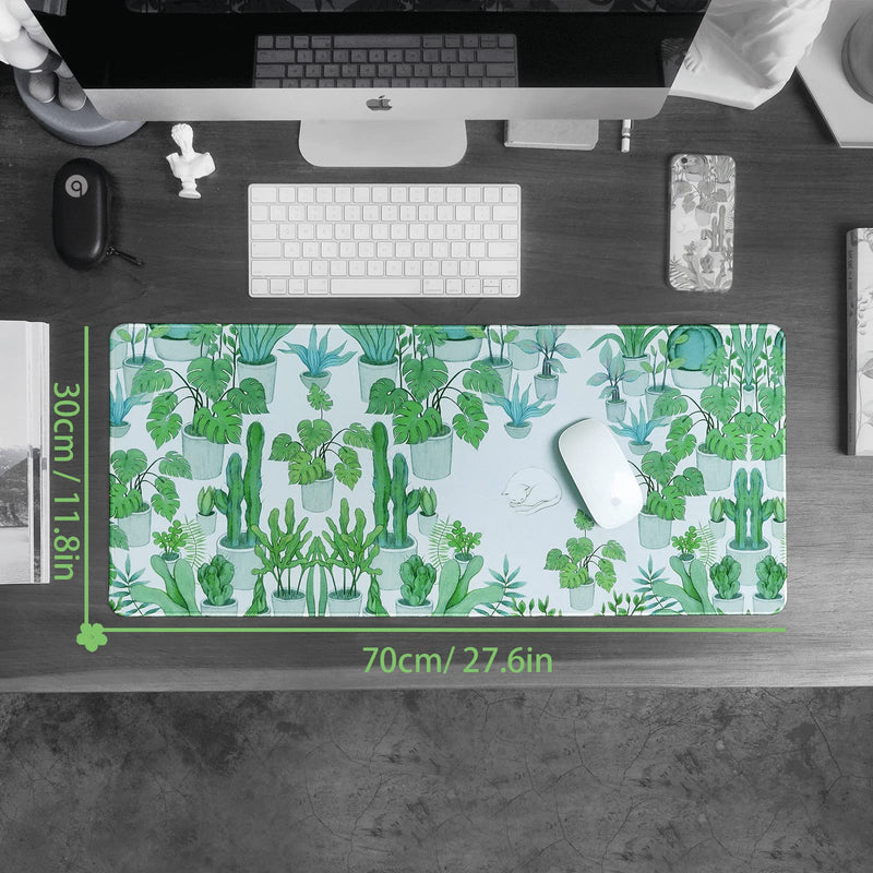 Cute Large Mouse Pad, XL Gaming Mouse Pads, Big Extended Mousepad, Waterproof Desk Mat with Stitched Edge, Laptop Computer Keyboard Mat Desk Pad for Home Office, 27.6x11.8X0.12IN (Green Cactus) Green Cactus