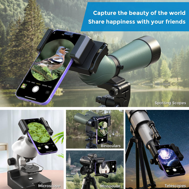 [AUSTRALIA] - APEXEL 360° Telescope Phone Adapter, Upgraded Binocular Photo Adapter for Android & iPhone, Smartphone Mount for Telescope, Monocular, Microscope, Spotting Scope. (Including Bluetooth Shutter Remote) 
