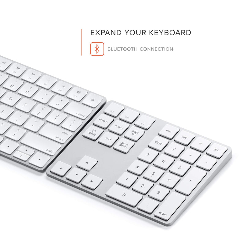 Satechi Bluetooth Extended Numeric Keypad – Slim Rechargeable 34-Key Numberpad – Compatible with 2020 MacBook Air, 2020 iPad Pro, 2020/2019 MacBook Pro, iMac/iMac Pro (Silver) Silver