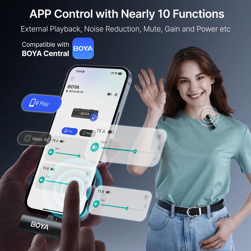 BOYA BOYALINK 2 A2 (2TX+3RX Adapter) Wireless Lavalier Microphone for iPhone Camera Android, Clip on Mic, 48 KHz 24 Bit, 6mm Mic, 1000ft, Noise Cancelling, Mini Lapel Mic USB-C/Lightning/3.5mm TRS BOYALINK V2.0 A2