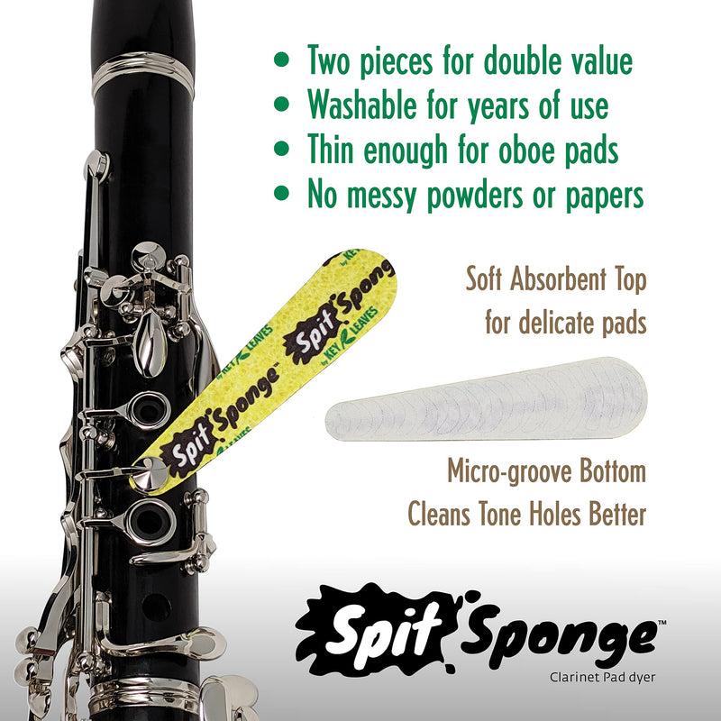 Spit Sponge (2 piece) Pad Dryer Cleaner for Clarinet, Flute, Oboe, Bassoon, by Key Leaves
