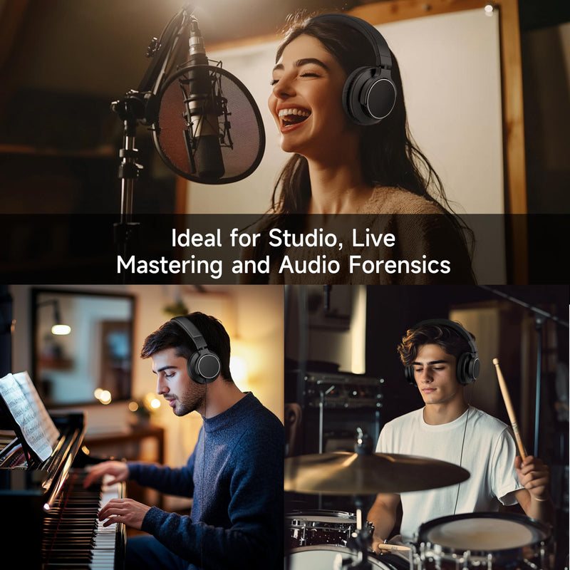 Over Ear Bluetooth Headphones, Studio Monitor & Mixing DJ Headphones Wireless with 50mm Drivers and 1/4 to 3.5mm Wired Audio Jack for Guitar AMP Recording Podcast Piano, 100H Playtime, Black