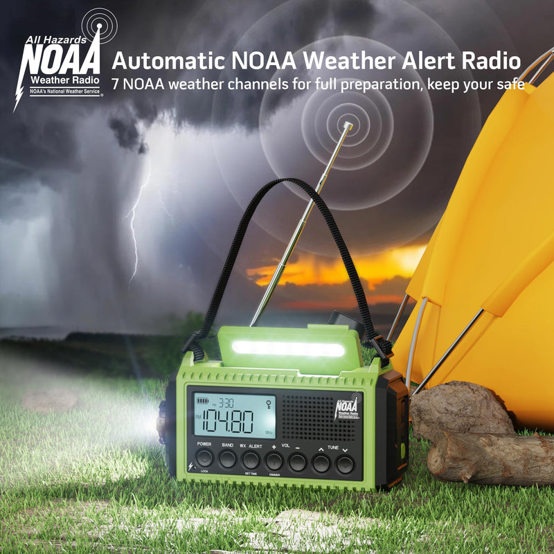 Emergency Radio,5000 NOAA Weather Radio with AM/FM/NOAA/SW,SOS Battery Operated Radio,5 Way Powered Emergency Hand Crank Radio with USB Charger, Flashlight, Reading Lamp, Headphone Jack for Outdoor Green