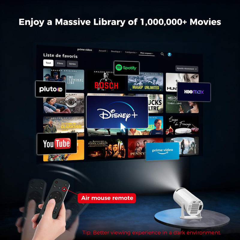 Mini Projector with WiFi and Bluetooth, Portable Movie Projector Support 4K, Auto Keystone,210° Rotation, 130'' Screen Smart Projector Compatible with HDMI Phone TV Stick for Bedroom Outdoor A-X8