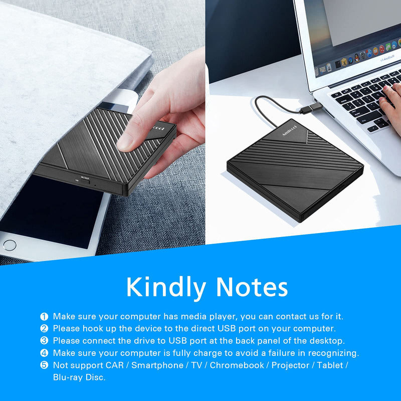Amicool External DVD Drive USB 3.0 USB C CD Burner CD/DVD +/-RW Optical Drive, Slim Portable DVD Player CD ROM Rewriter Writer Reader for Laptop Desktop PC Windows 11/10/8/7 MacBook Mac Linux OS Apple Standard