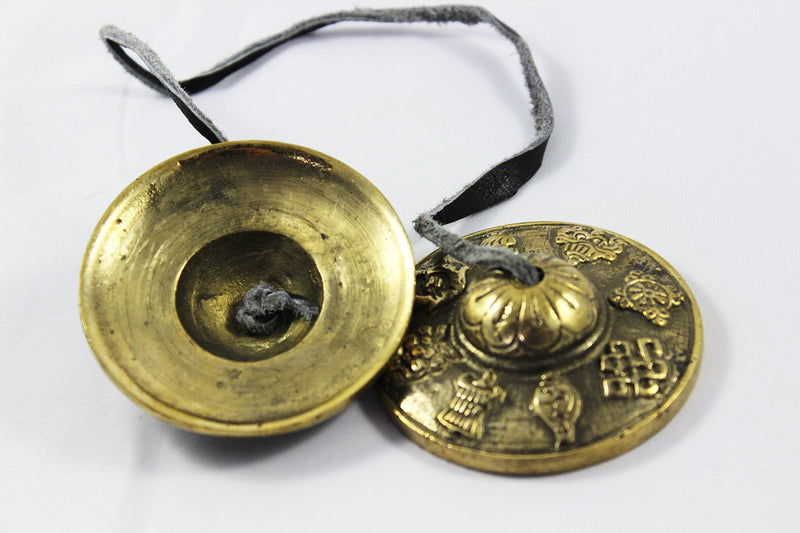 Tingsha/Tibetan Meditation Bell/Finger Cymbals with free Silk Case by Nepalese Handicraft Zone (Brass)