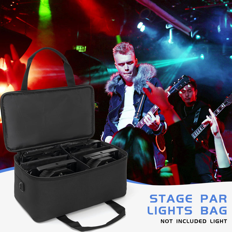 4 Par Spotlight Bag 5/16'' Padded Stage Lighting Storage Bag with Dividers, Handle, Straps, Black 4 Par Lights Bag