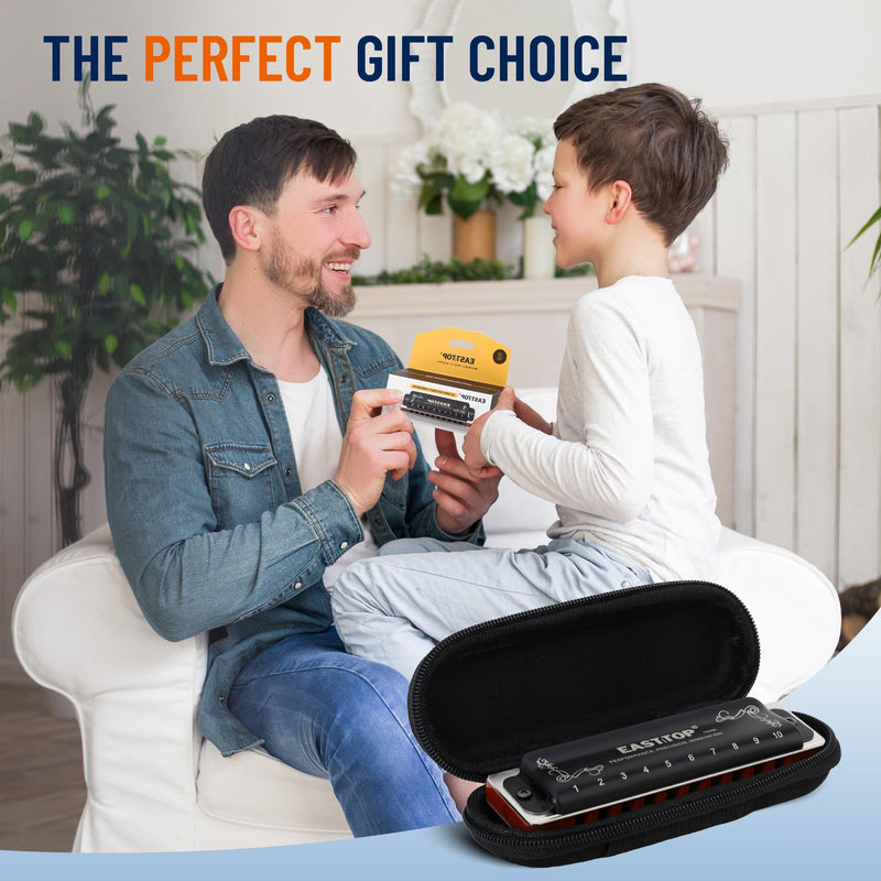 [AUSTRALIA] - East top Harmonica C, Updated Diatonic Blues Deluxe Harmonica C Key 10 Holes 20 Tones Professional Diatonic Mouth Organ, harmonica for Adults, Professionals, Beginners and Students as gift black 