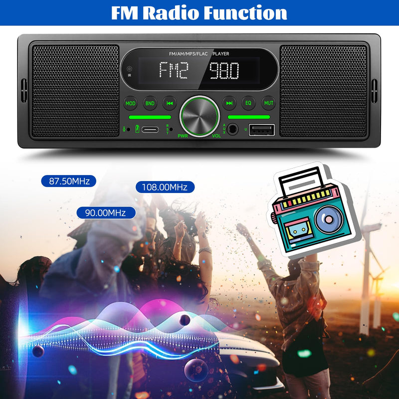 Single Din Car Stereo Radio Bluetooth Multimedia Car Audio Receivers with Digital LCD Display AM/FM Car Radio Dual USB/Type-C/AUX-in MP3 Player Lossless Sound Quality Quick Charge+ Remote