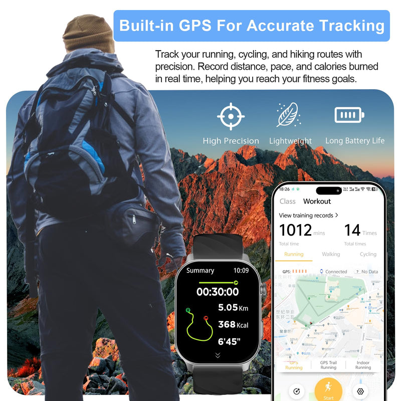 Smart Watch for Men Women (Answer/Make Calls), with Built-in GPS, 2.1" HD Screen, Heart Rate/Sleep Monitor,110+ Sport Modes, Fitness Tracker, Compatible with Android & iPhone Black
