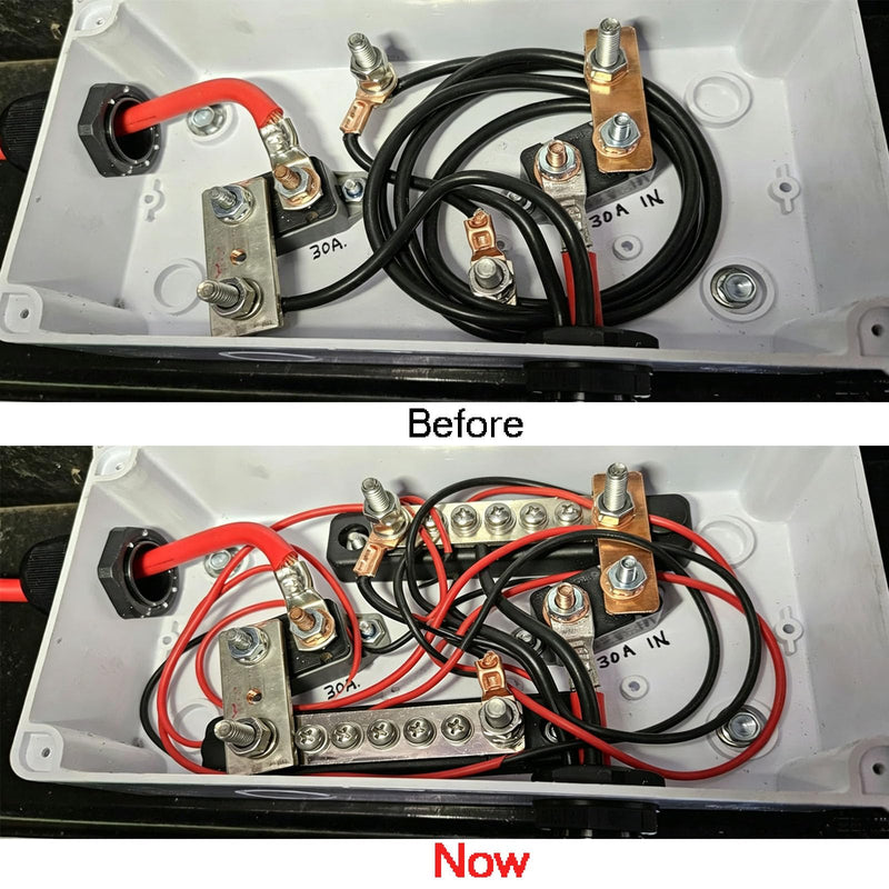 Ground Bus Bar 12V Marine 150A Battery Terminal Block Waterproof 2Pcs | Power Distribution Block with 2 x M6 Post,10 x M4 Terminal Screws Negative Buss Bar for RV 10 Screws Bus Bar