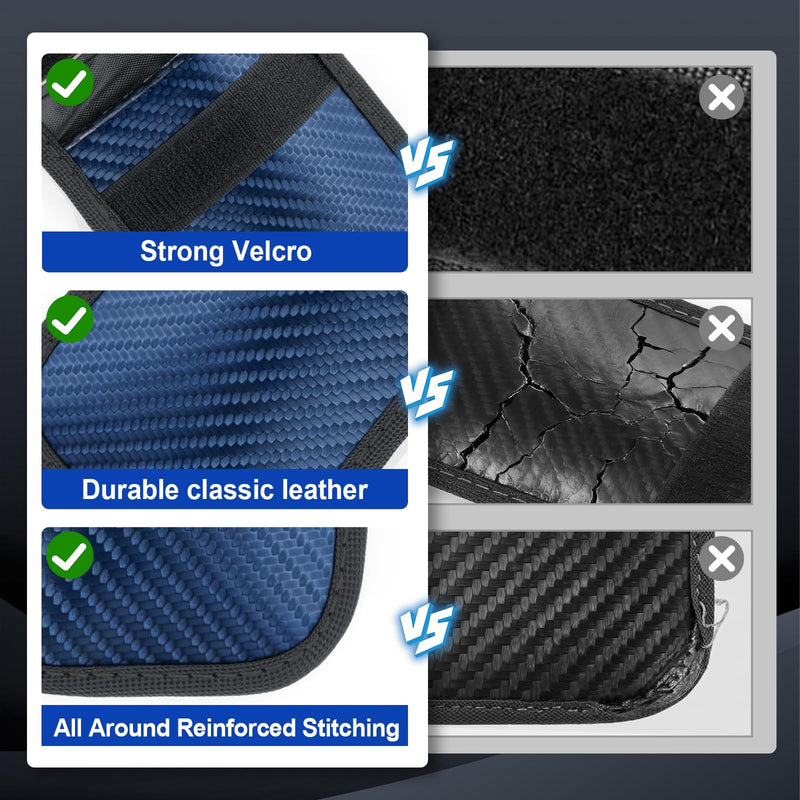 JUSTTOP 2PCS Faraday Pouch for Car Keys, Faraday Key Fob Protector, 3.15"X5.12" Double-Layer Carbon Fiber Material Anti-Theft Faraday Bag | Car RFID Signal Blocking Holder(Blue) Small-Blue