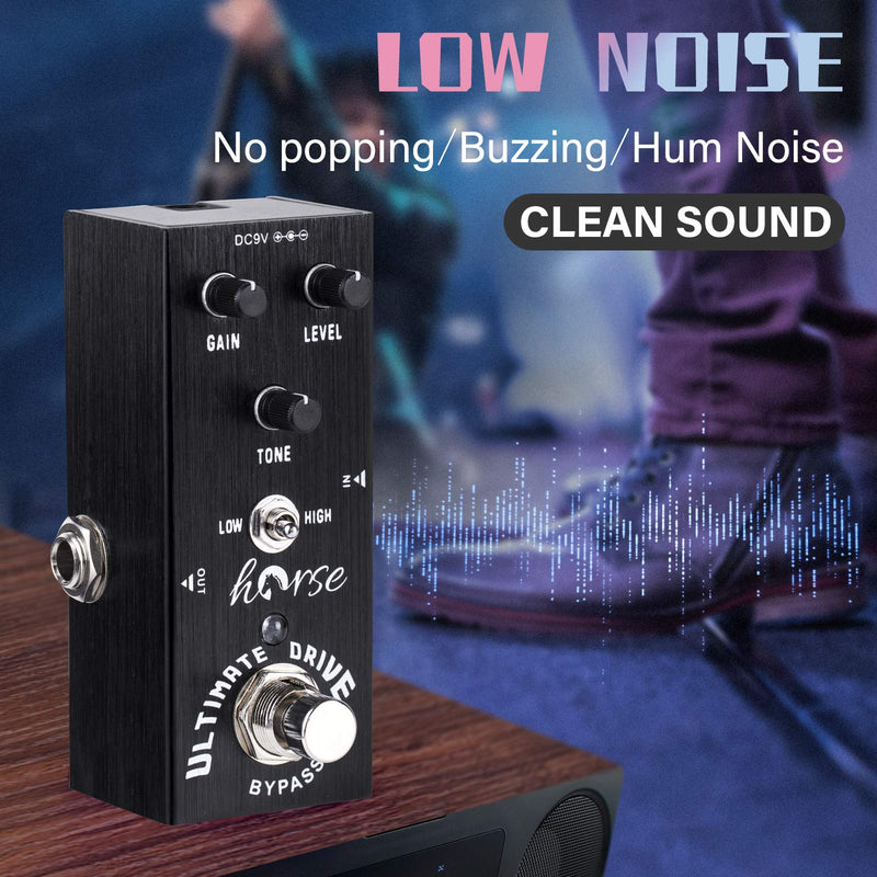 Guitar Pedal, Horse Electric Ultimate Overdrive Guitar Effects Pedals Mini Single Type DC 9V True Bypass (Black)