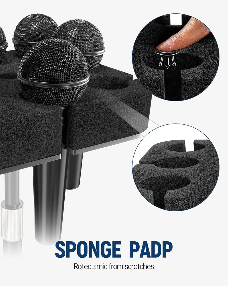 Multi Microphone Holder[Thickened aluminum/Customized] for Mic Stand holds up to 8 mics Multiple Mic Holder for Organizer & Display for and Wireless Mics Mounts to 5/8"-27 or 3/8"-16 Threaded Stands