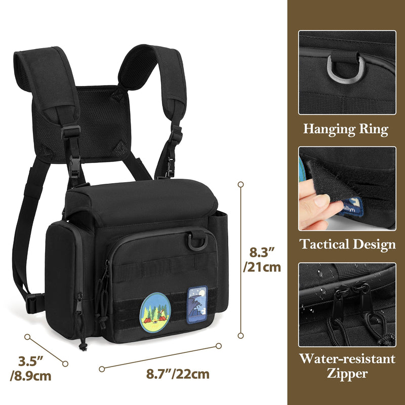 CURMIO Binocular Harness Chest Pack, Binos Case with Adjustable Strap for Bird Watching, Hiking and Shooting, Black(Bag Only)