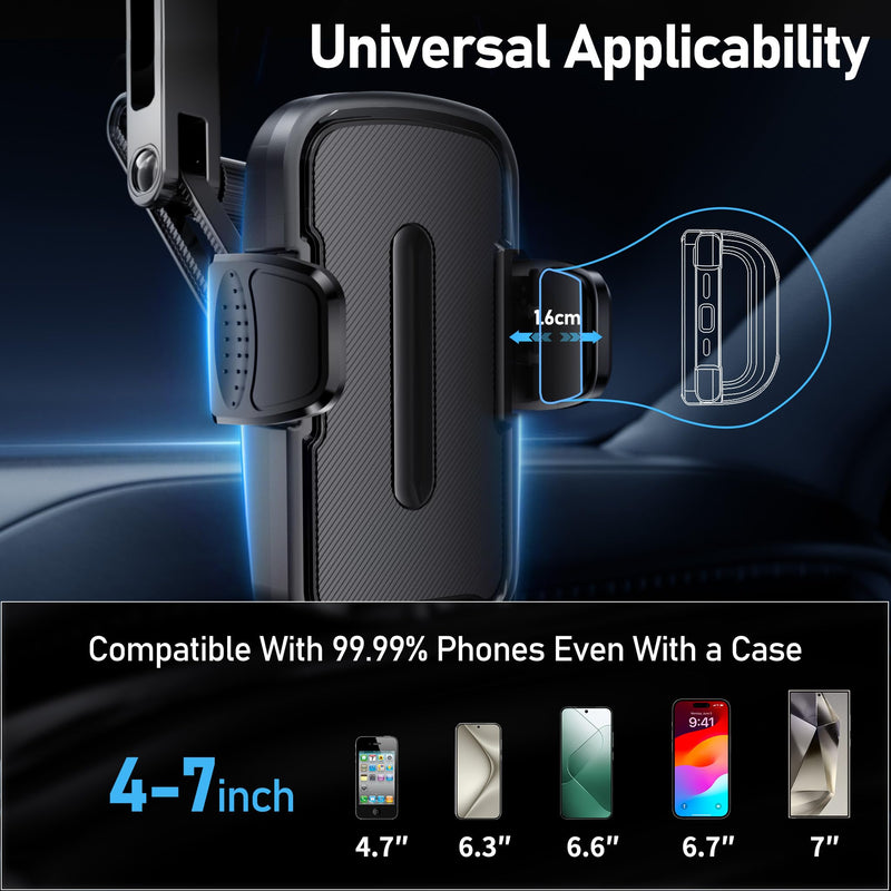 Aluminum Rear View Mirror Phone Mount for [Truck & SUV], Anti-Shake Universal Car Phone Holder with 360° Rotation, Non-Blocking Driving Assistant for iPhone 17 16 15 14 13 Pro Max, Samsung Black