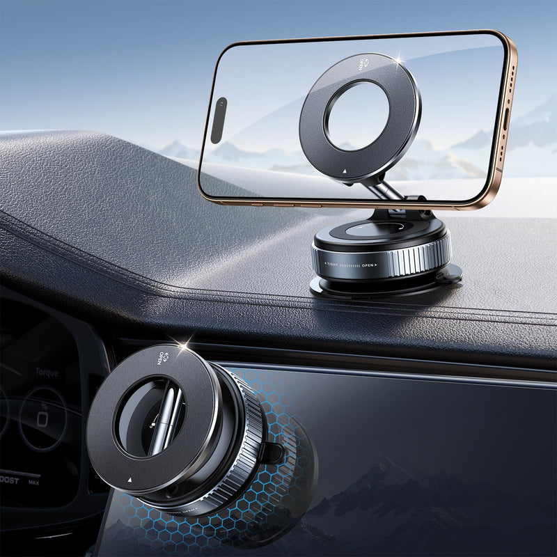 Coolpow Suction Cup Magnetic Phone Holder for Car Phone Holder Mount Dash [Strong Magnet] Cell Phone Holders for Your Car Accessories for iPhone 16 Pro Max 15 14 13 12 Plus Black [ Vacuum ]