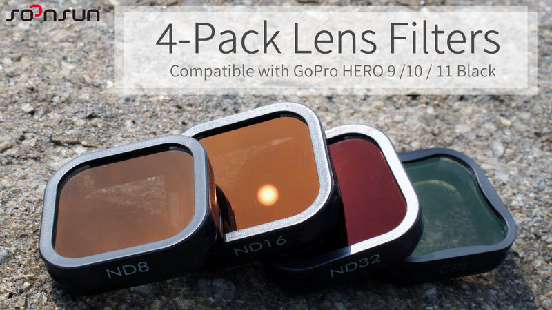 SOONSUN 4-Pack ND & CPL Lens Filter Set for GoPro Hero 12 11 10 9 Black 4-Pack ND Filters for Hero 9 10 11 12 Black