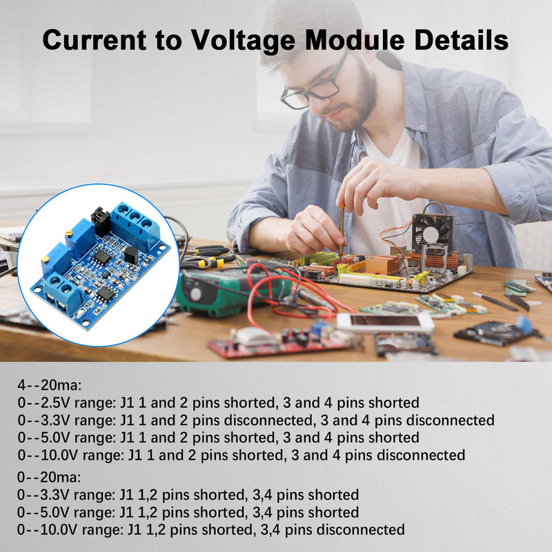 Current to Voltage Module AYWHP 2 Pieces Current Voltage Converter Module 0/4-20mA to 0-3.3V 5V 10V Current Transformer Signal Conversion Board