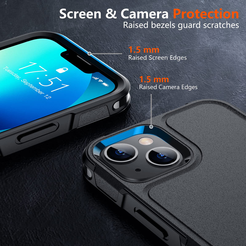 SPIDERCASE Designed for iPhone 13 Case/iPhone 14 Case, [10 FT Military Grade Drop Protection] [with 2 pcs Tempered Glass Screen Protector] Cover for iPhone 13 & 14 6.1 inch (Black) Black