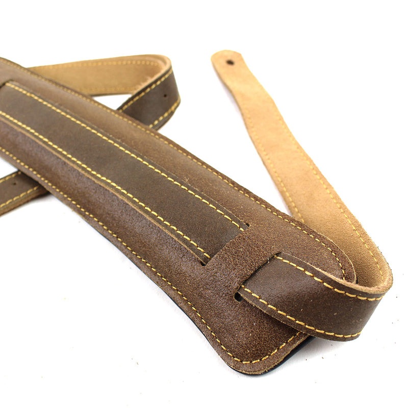 Walker And Williams C-19-DBRN Distressed Brown Finish Premium Soft Grain Leather Vintage Slash Guitar Strap Extra Long For Acoustic, Electric, And Bass Guitars