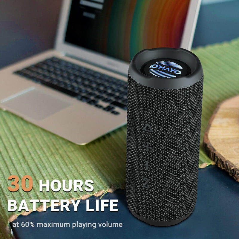 [AUSTRALIA] - OHAYO Portable Bluetooth Speaker, IPX7 Waterproof Wireless Speaker with 24W Loud Stereo Sound, Active Extra Bass, Bluetooth 5.3, RGB Lights, Dual Pairing, Up to 30H Playtime for Home, Outdoor, Party Black 