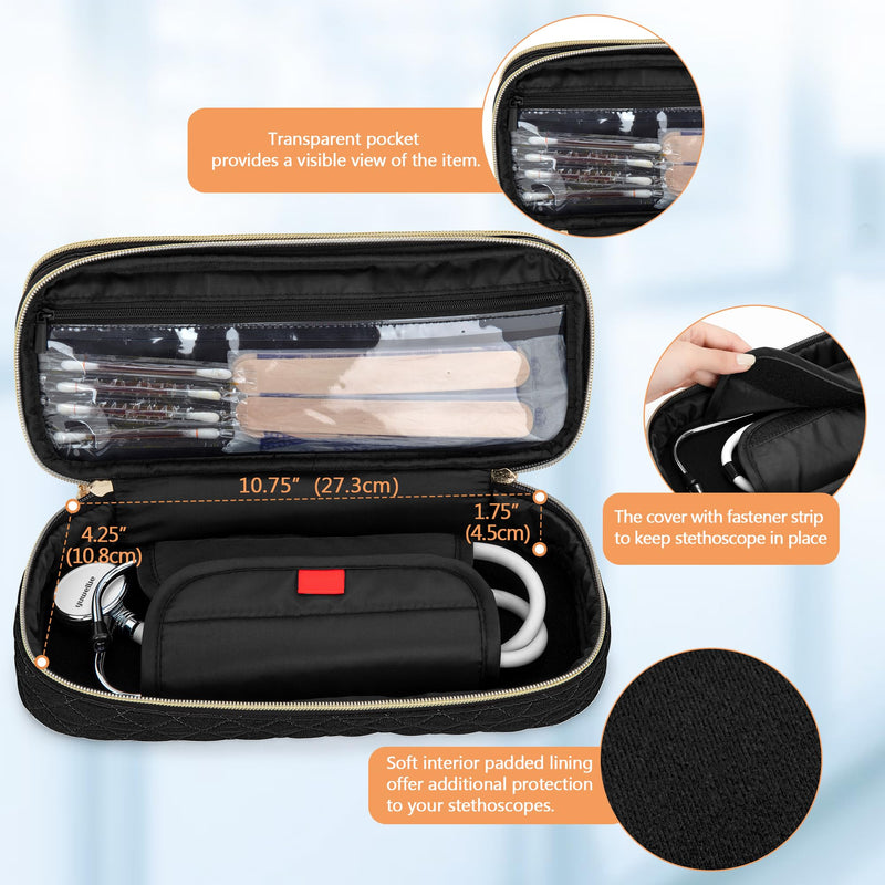 Damero Double Layer Stethoscope Bag Compatible with 3M Littmann/ADC/Omron Stethoscope, Stethoscope Carry Bag, Travel Bag for Nurse Accessories, Black