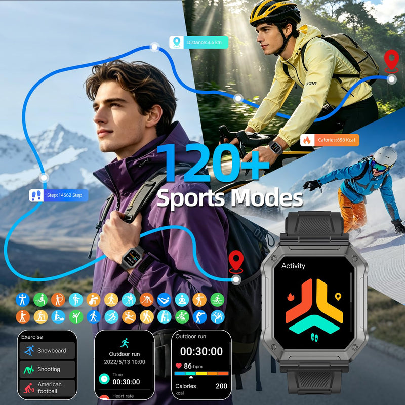 Smart Watch for Men Fitness Tracker: Bluetooth Military Digital Mens Watches Make Answer Call Waterproof Smartwatch Android Phones iPhone Samsung Compatible Running Step Pedometer Heart Rate Monitor Black
