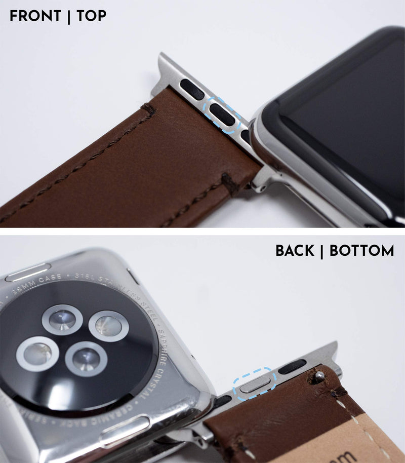 BARTON WATCH BANDS - Top Grain Leather Watch Bands Compatible with Apple Watch Models - 1, 2, 3, 4, 5, 6, 7, 8, 9, 10, SE, Ultra & Ultra 2 38 mm/40 mm/41 mm Black Leather / Orange Stitching