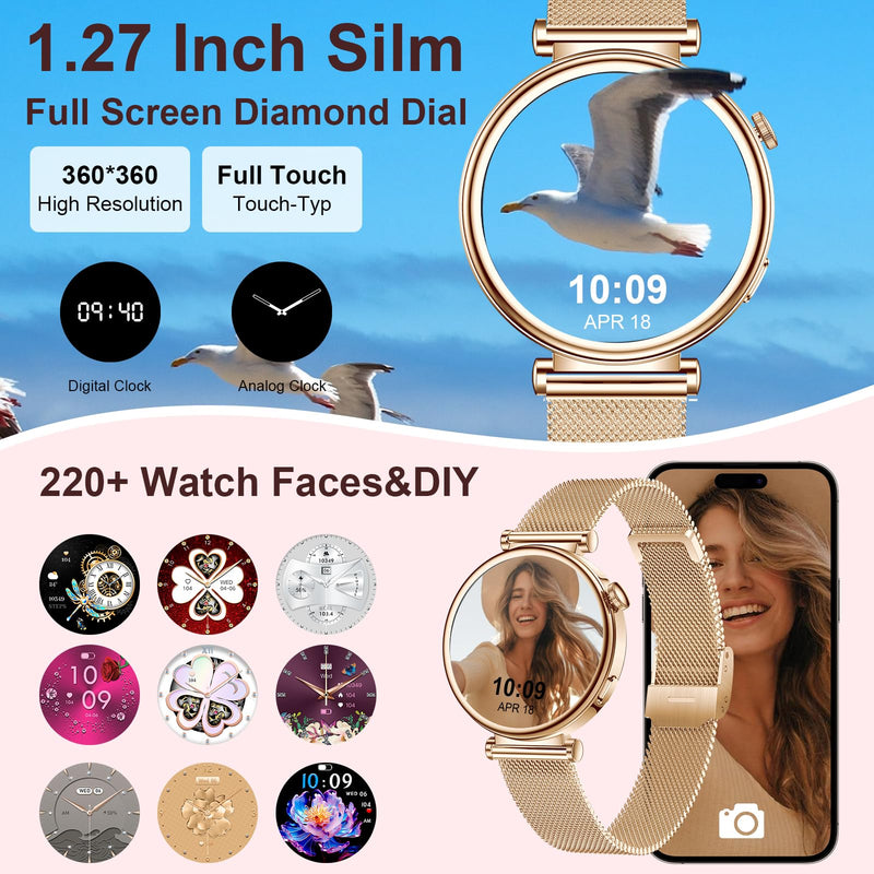 Smart Watch for Women 1.27" HD 3 Band Fitness Tracker Bluetooth Call | Compatible Android iPhone Phone with SpO2/Heart Rate/Sleep Monitor,120+ Sports Modes IP68 Waterproof Smartwatch Rose Gold Rose Gold-3 Bands)