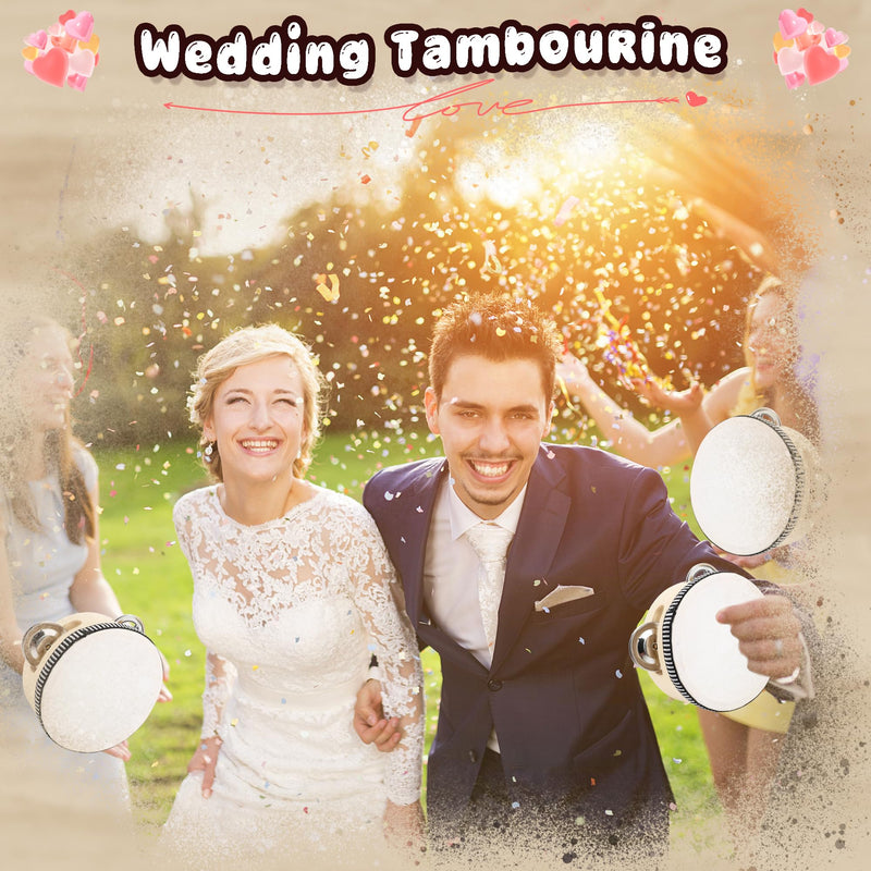 16 Pcs 4 Inch Adult Wedding Tambourines Drum Wooden Natural Handheld Drums Metal Jingles Drums Musical Instruments Percussion for Church Wedding Party Favor