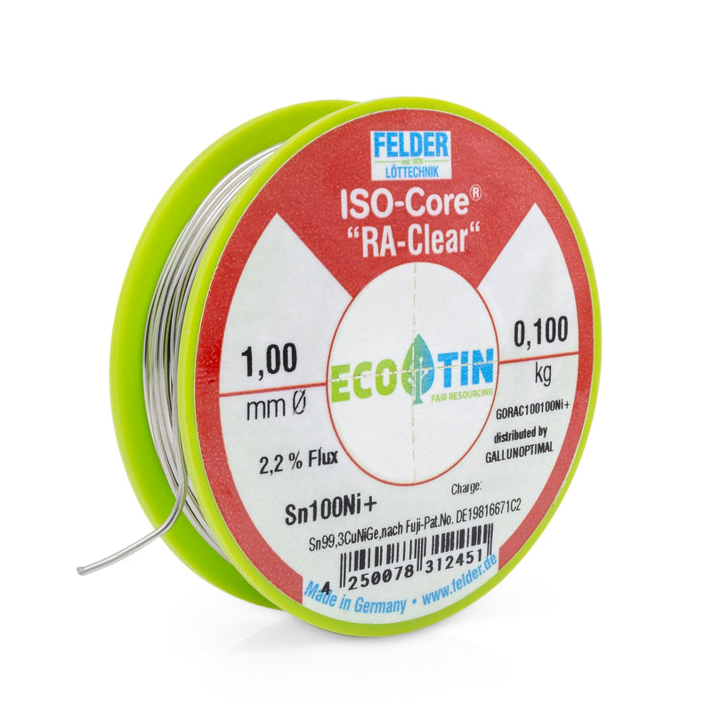 GALLUNOPTIMAL by FELDER Soldering Wire Sn100Ni+ for Stronger Oxidized Soldering Points | 1.0 mm | 100 g Spool | Lead-Free with 2.2% Flux RA-Clear | REM1 | for Electronics, Cables and Electrical 100g Spule / 1,0mm Durchmesser