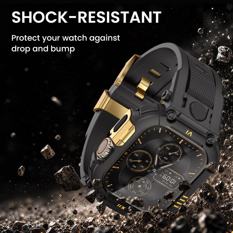 DABAOZA Rugged Leather Band with Case Compatible for Apple Watch 49mm Shock&scratch resistant,screen protector,TPU&316 steel for iWatch Ultra 3 2 1