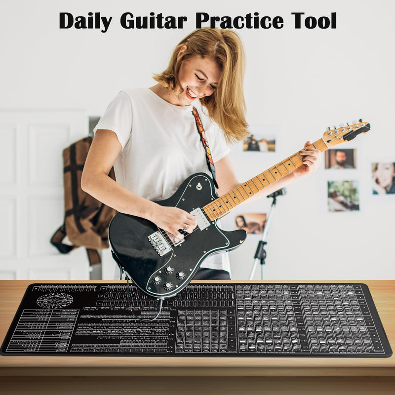 Guitar Practice Mat Guitar Knowledge Chart Mat 39” X 18” Guitar Practice Tool Major Minor Key Guitar Chord Fretboard Scale Rhythm Strumming Broken Chord Circle of Fifths for Beginners